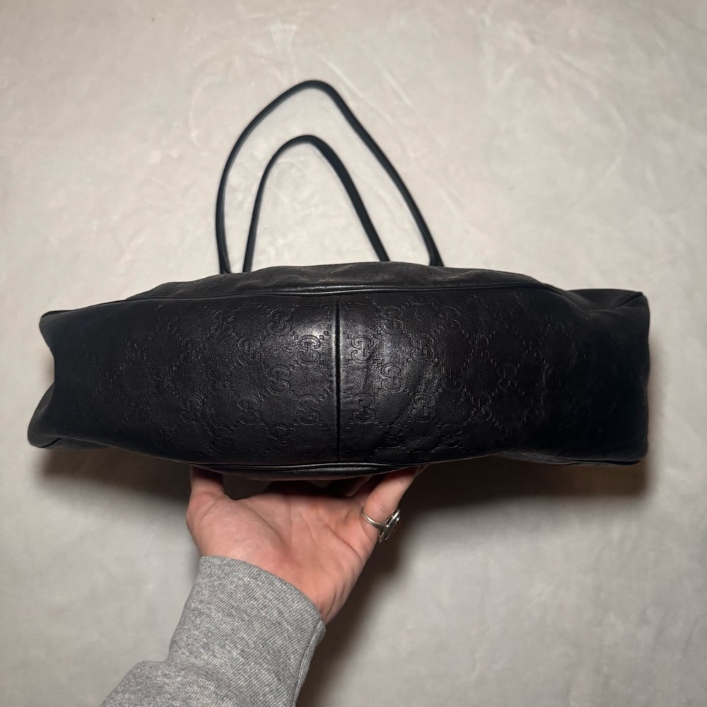 Auth. Gucci Guccissima GG Monogram Black Leather Shoulder Bag, East West Style - Picture 8 of 15